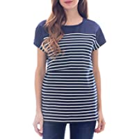 Los mejores  - Smallshow Camiseta Enfermería de Manga Corta Camiseta Maternidad Lactancia Top Algodón Premamá Embaraza de Rayas